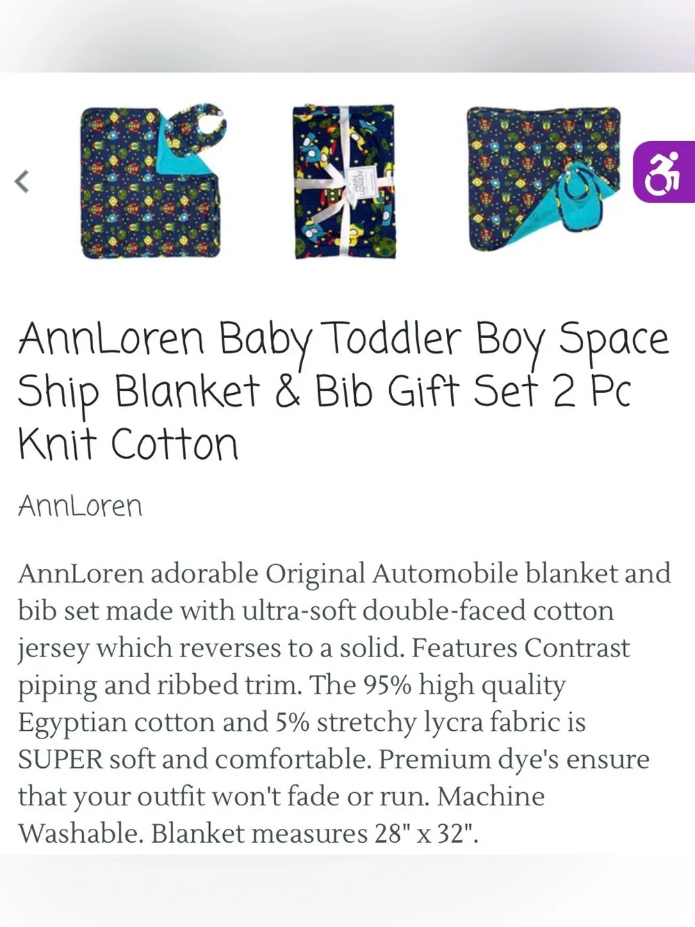 Ann Loren Navy Rocket & Planet Bib and Turquoise-Lined Cloth